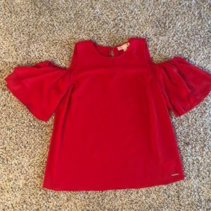 Sexy red Michael Kors ruffled cold-shoulder blouse